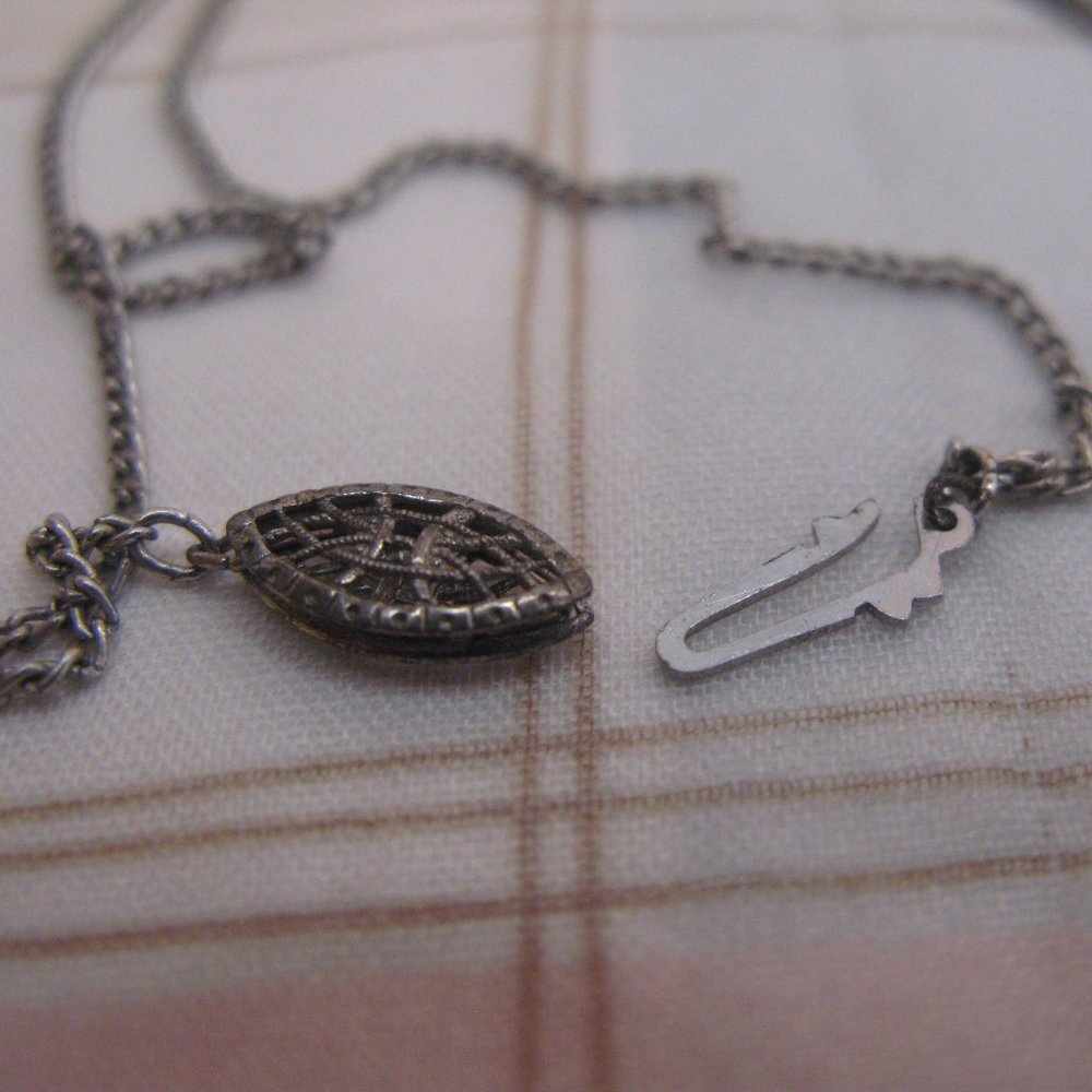 Vintage Moonstone Glass Reverse Carved Pendant Sterling Silver Necklace Japan - Picture 4 of 8